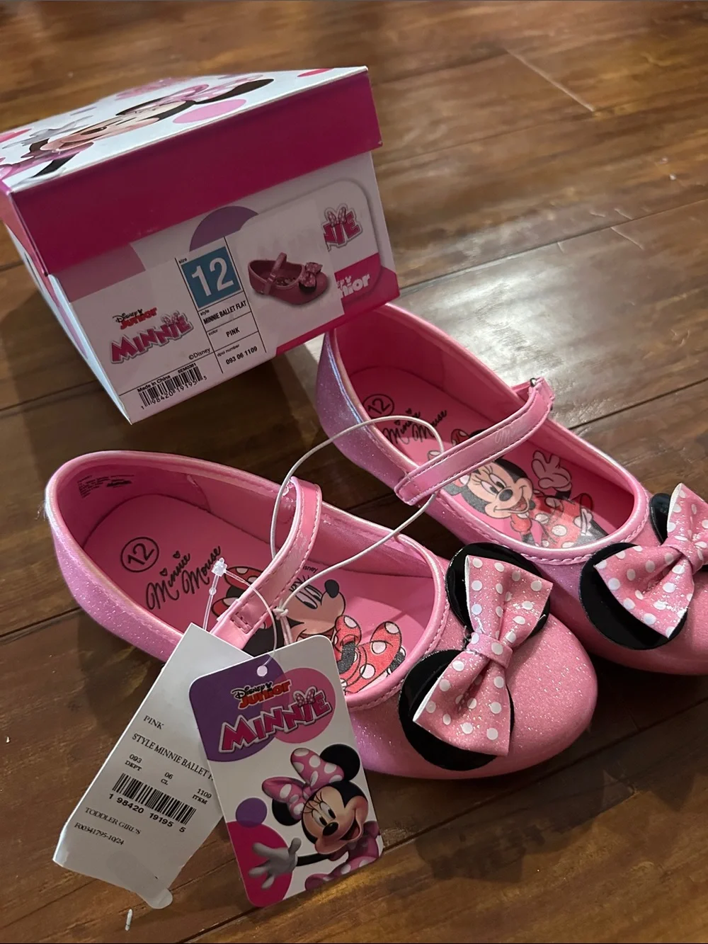 Disney Minnie Mouse Pink Glitter Ballet Flats Pink Toddler 12 NWT